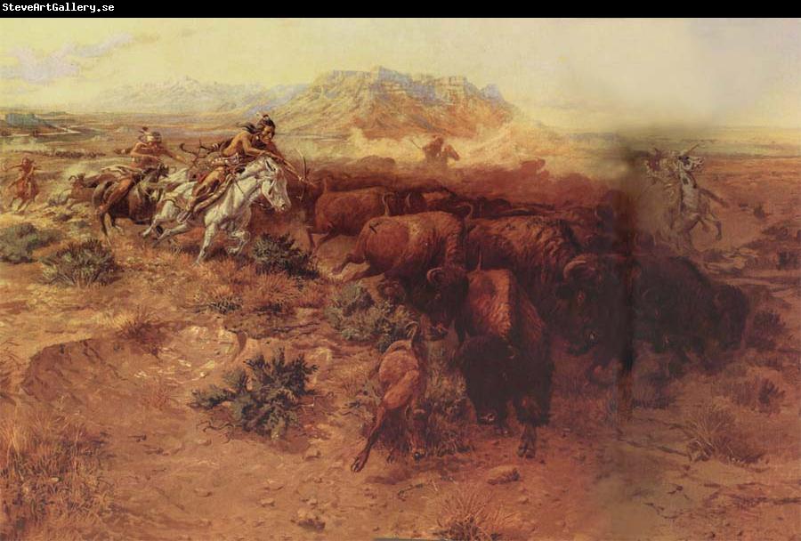 Charles M Russell The Buffalo hunt